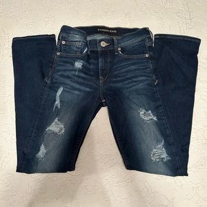 Express distressed, cropped skinny jeans, mid rise